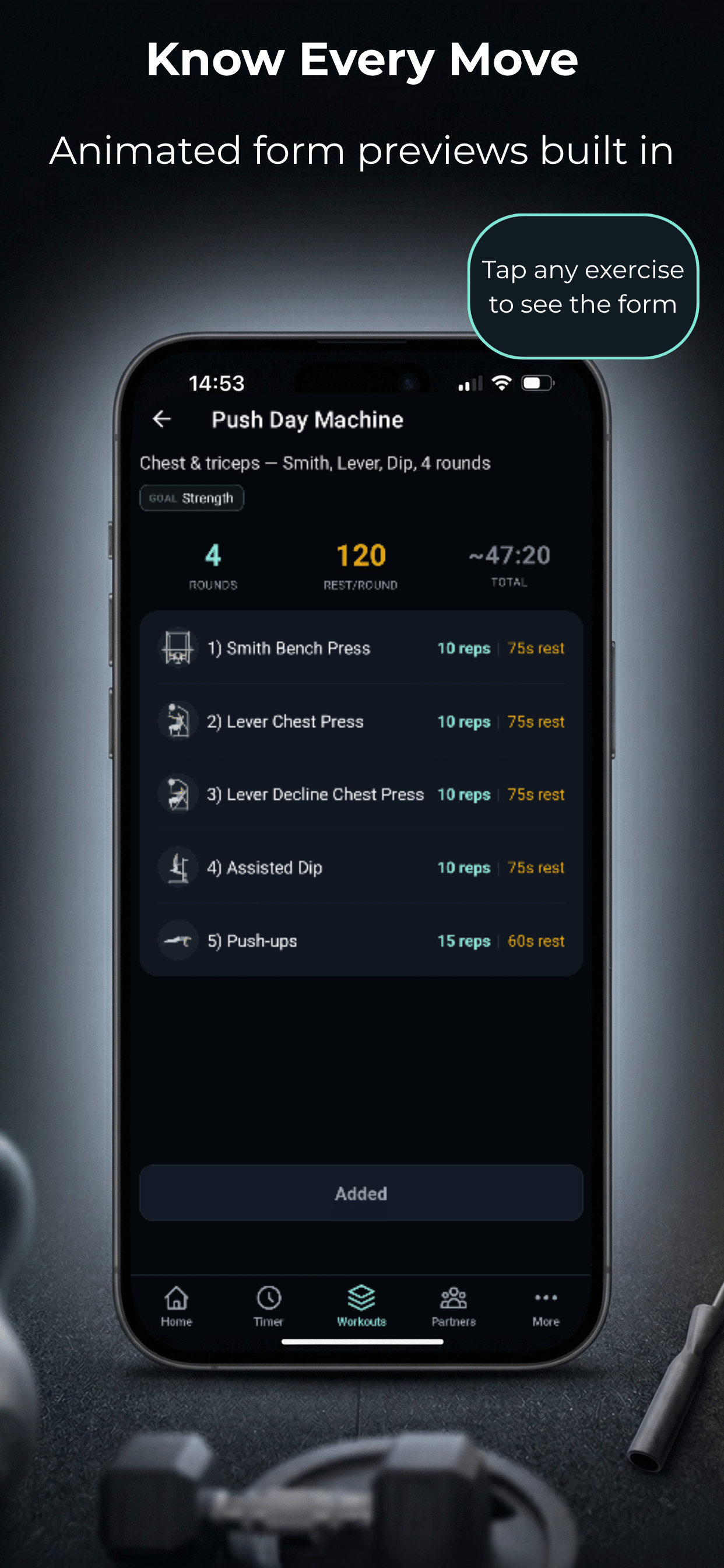 Workout preview with station breakdown